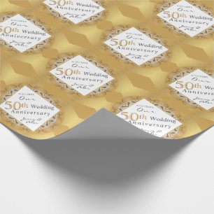 Papel De Presente "Feliz 50º Aniversário" Cor Dourado Mate