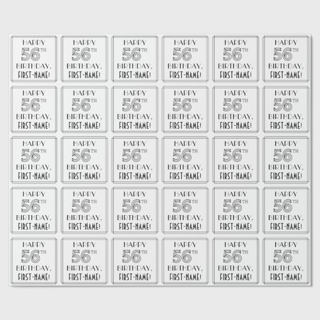 Papel De Presente FELIZ 56º ANIVERSÁRIO; Estilo de Deco de Arte; Nom (Barra)