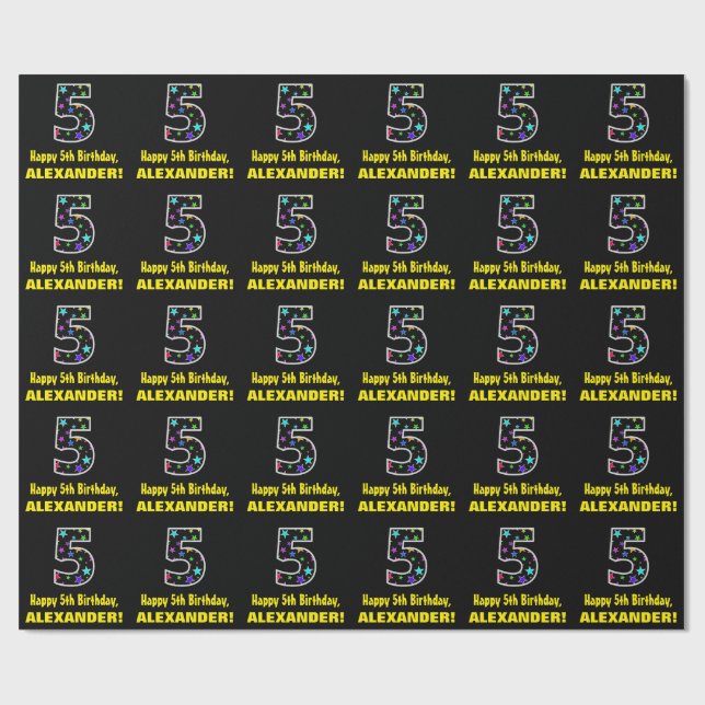 Papel De Presente Feliz 5 de aniversário, Diversão de Estrelas Color (Aberto)