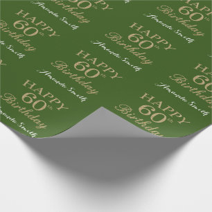 Papel De Presente Feliz 60º aniversário, Dourado brilho e verde
