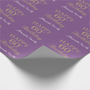 Papel De Presente Feliz 60º aniversário, Dourado Lusura e Roxo