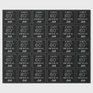 Papel De Presente FELIZ 60º ANIVERSÁRIO; Estilo de Deco de Arte com