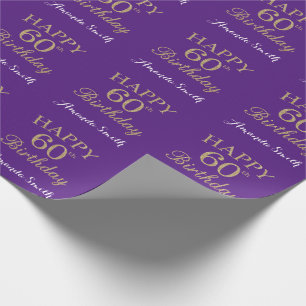 Papel De Presente Feliz 60.º aniversário, Dourado brilho e roxo