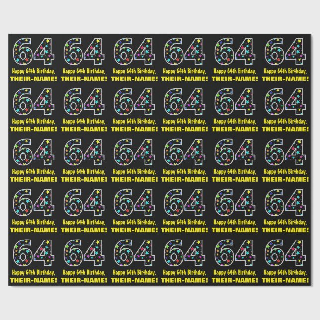 Papel De Presente Feliz 64º aniversário, Diversão de Estrelas Colori (Aberto)