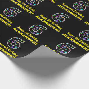 Papel De Presente Feliz 6 de aniversário, Diversão de Estrelas Col