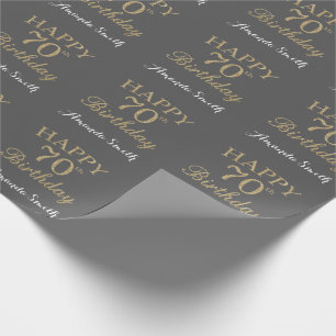 Papel De Presente Feliz 70 Birthday Dourado Glitter e Cinza