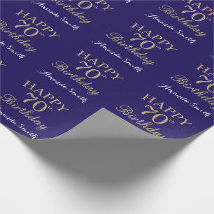 Papel De Presente Feliz 70 Birthday Dourado Glitter e Marinho Azul