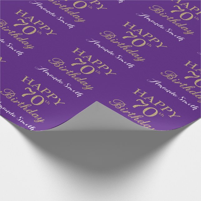 Papel De Presente Feliz 70 Birthday Dourado Glitter e Roxo (Ponta)