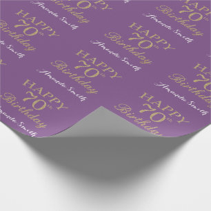 Papel De Presente Feliz 70 Birthday Dourado Glitter e Roxo