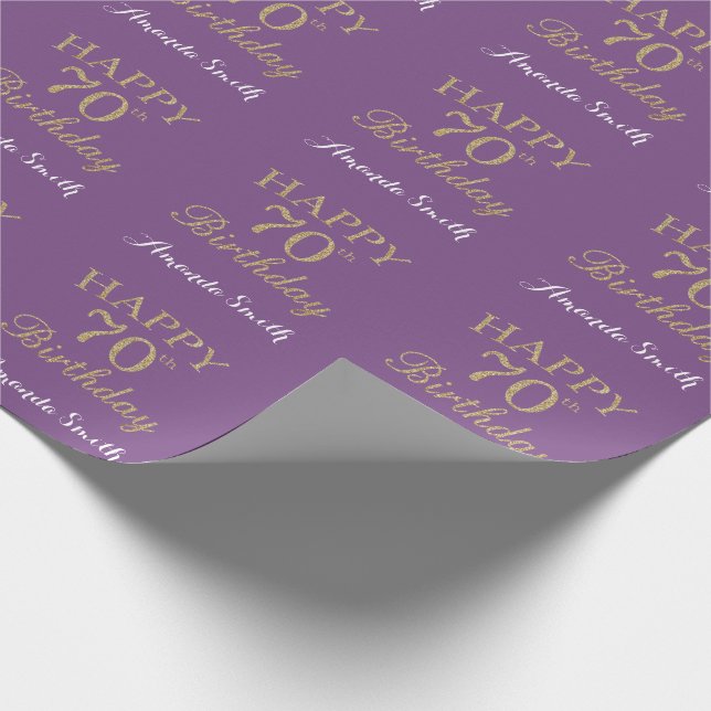 Papel De Presente Feliz 70 Birthday Dourado Glitter e Roxo (Ponta)