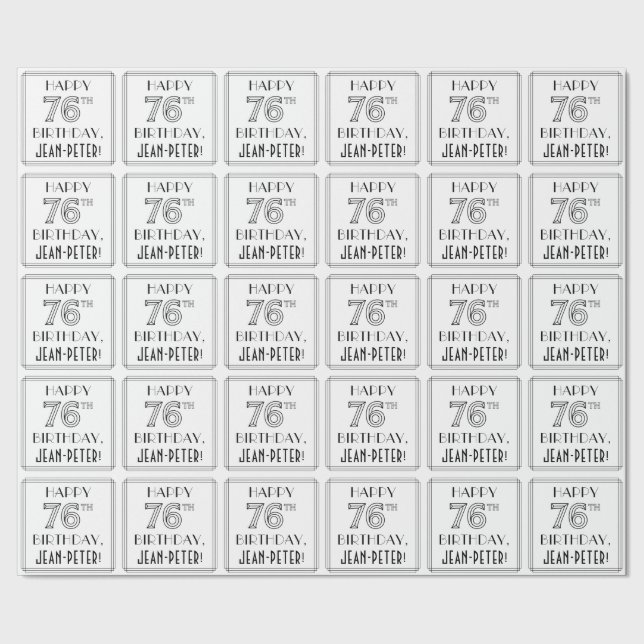 Papel De Presente FELIZ 76.º ANIVERSÁRIO; Estilo de Deco de Arte; No (Barra)