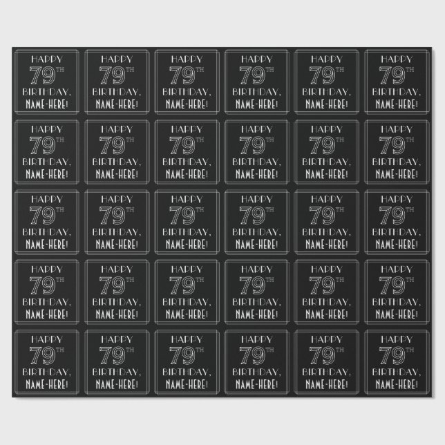 Papel De Presente FELIZ 79.º ANIVERSÁRIO; Estilo de Deco de Arte com (Aberto)