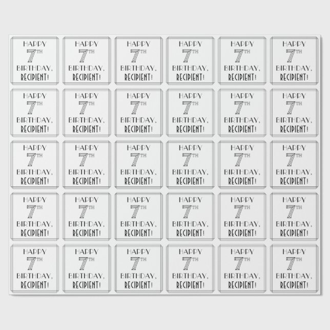 Papel De Presente FELIZ 7 NIRTHDAY; Art Deco Style; Custom Name (Aberto)