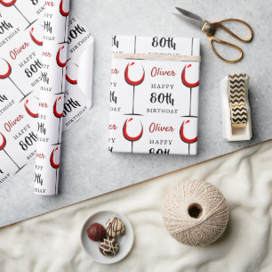 Papel De Presente Feliz 80º Aniversário Taça de Vinho Tinto Aniversá