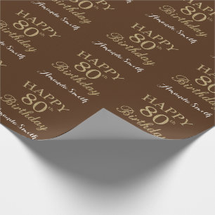 Papel De Presente Feliz 80 Birthday Dourado Glitter e Brown