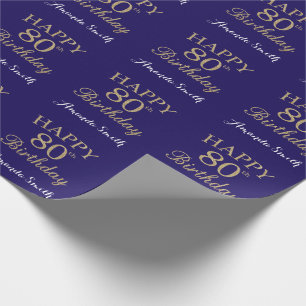 Papel De Presente Feliz 80 Birthday Dourado Glitter e Marinho Azul