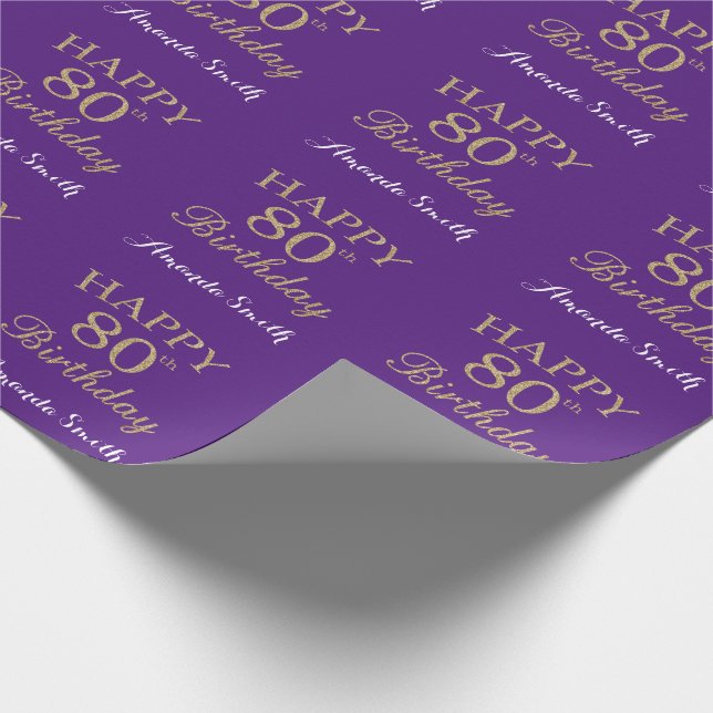 Papel De Presente Feliz 80 Birthday Dourado Glitter e Roxo (Ponta)