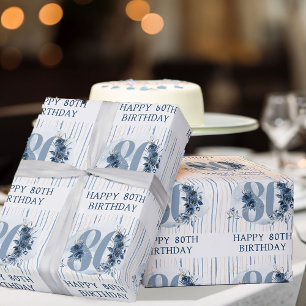 Papel De Presente Feliz 80 Birthday Floral Número 80