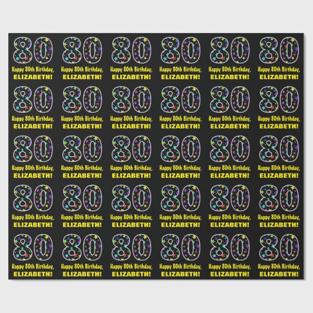 Papel De Presente Feliz 80 de aniversário, Diversão de Estrelas Colo (Aberto)