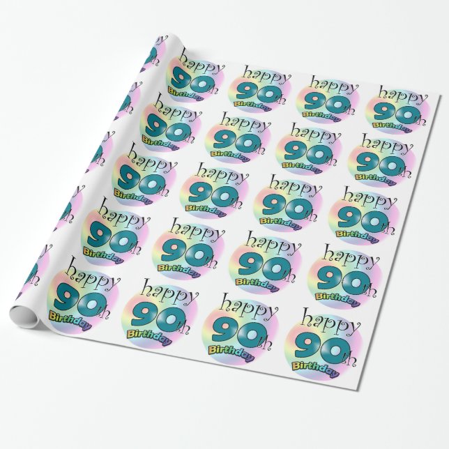 Papel De Presente Feliz 90 Birthday (Desenrolado)