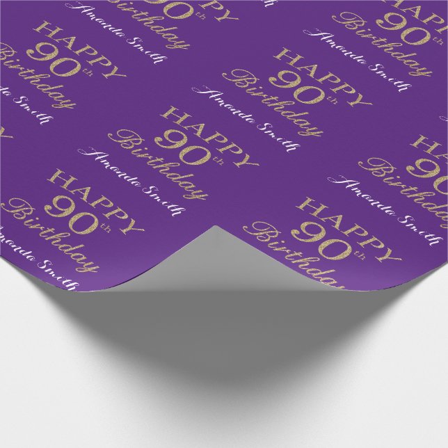 Papel De Presente Feliz 90 Birthday Dourado Glitter e Roxo (Ponta)