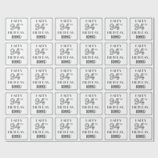 Papel De Presente FELIZ 94.º ANIVERSÁRIO; Estilo de Deco de Arte; No (Aberto)