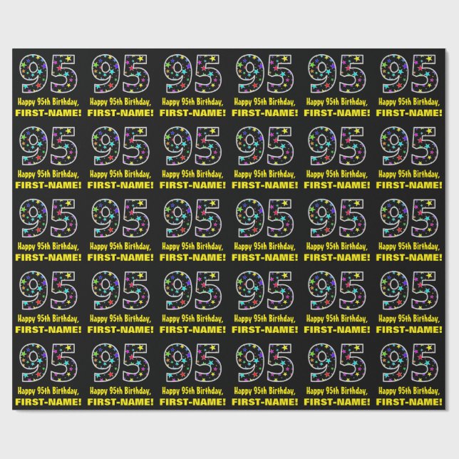 Papel De Presente Feliz 95º aniversário, Diversão de Estrelas Colori (Aberto)