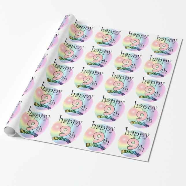 Papel De Presente Feliz 9.º Aniversário (roze) (Desenrolado)
