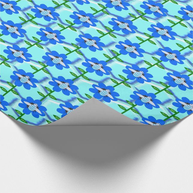 Papel De Presente Feliz Abelha Azul Aniversário Bumblebee (Ponta)