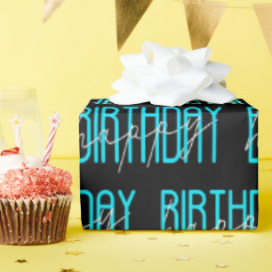 Papel De Presente Feliz Aniversário A Preto