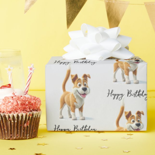 Papel De Presente Feliz Aniversário Animado Cão (Festa de aniversário)