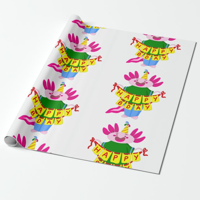 Papel De Presente feliz aniversário Axolotl (Desenrolado)