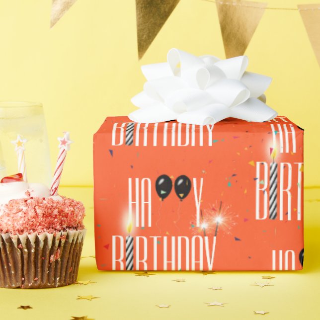 Papel De Presente Feliz aniversário Balões e Confetti (Festa de aniversário)