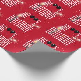 Papel De Presente Feliz aniversário Balões e Confetti em Vermelho