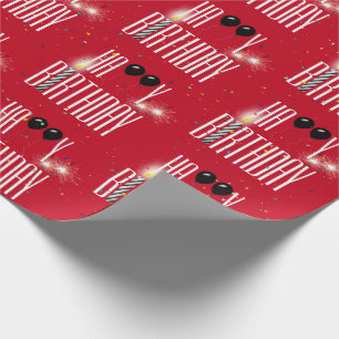 Papel De Presente Feliz aniversário Balões e Confetti em Vermelho