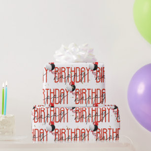 Papel De Presente Feliz Aniversário Balões e Dourado Confetti