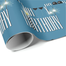 Papel De Presente Feliz Aniversário Balões Negros e Faíscas