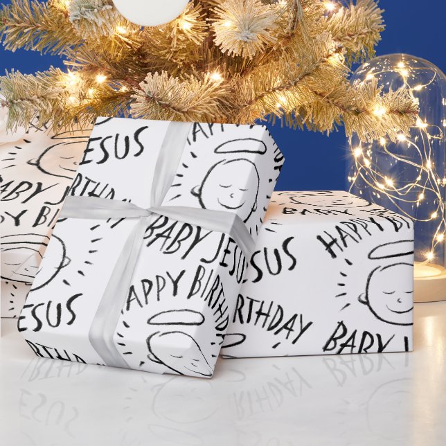 Papel De Presente Feliz Aniversário Bebê Jesus - Natal Cristão (Feriados)