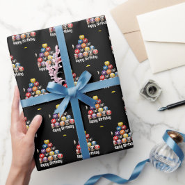 Papel De Presente Feliz Aniversário Billiard Balls A Preto