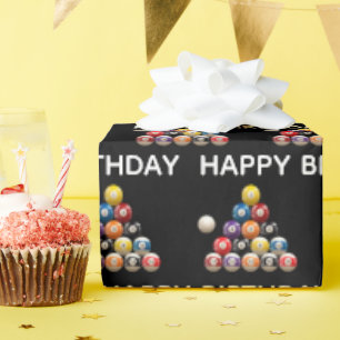 Papel De Presente Feliz aniversário Billiard Balls em preto