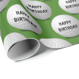 Papel De Presente Feliz aniversário, bolas de golfe em verde