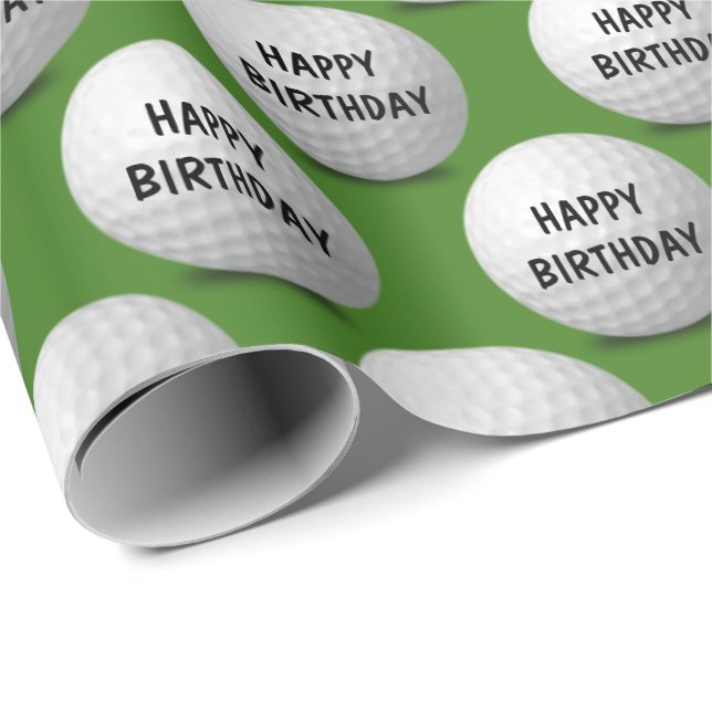 Papel De Presente Feliz aniversário, bolas de golfe em verde (Ponta do rolo)