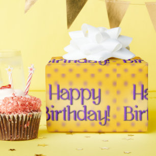 Papel De Presente Feliz Aniversário Bolinhas Azul Texto Amarelo Bkgr