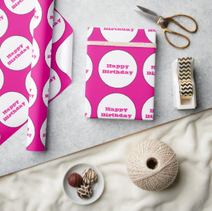 Papel De Presente Feliz aniversário, Bolinhas brancas cor-de-rosa-qu