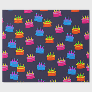 Papel De Presente Feliz Aniversário, Bolo com Velas,