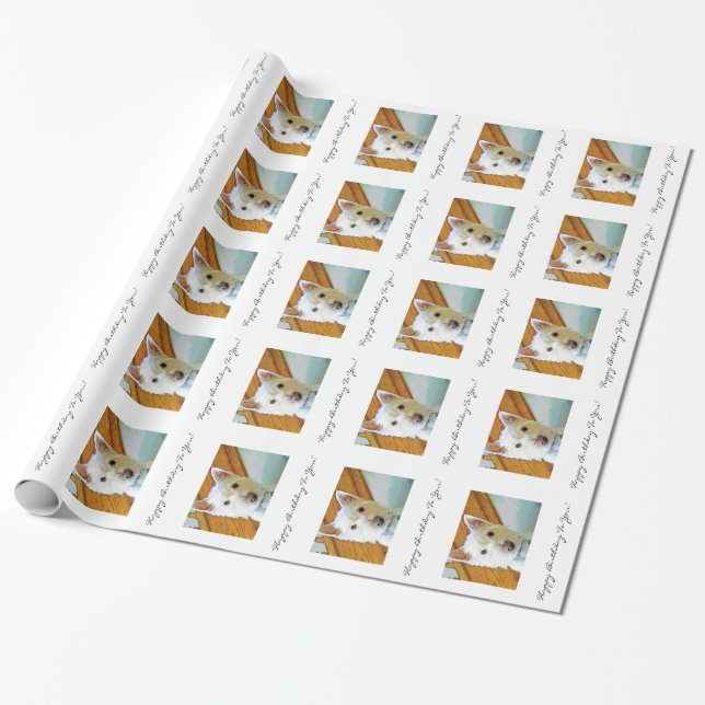 Papel De Presente Feliz aniversário, cara do cão de Westie (Desenrolado)