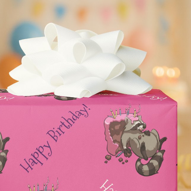 Papel De Presente Feliz aniversário! Cartoon Greedy Raccoon Cake (Criador carregado)