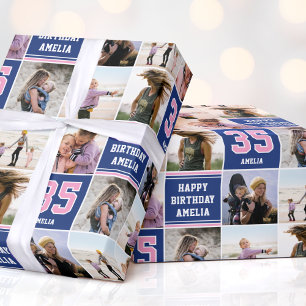 Papel De Presente Feliz Aniversário Colagem de Fotos A Qualquer Mari