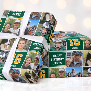 Papel De Presente Feliz Aniversário Colagem de Fotos Qualquer Idade