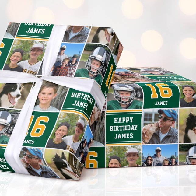 Papel De Presente Feliz Aniversário Colagem de Fotos Qualquer Idade  (Criador carregado)